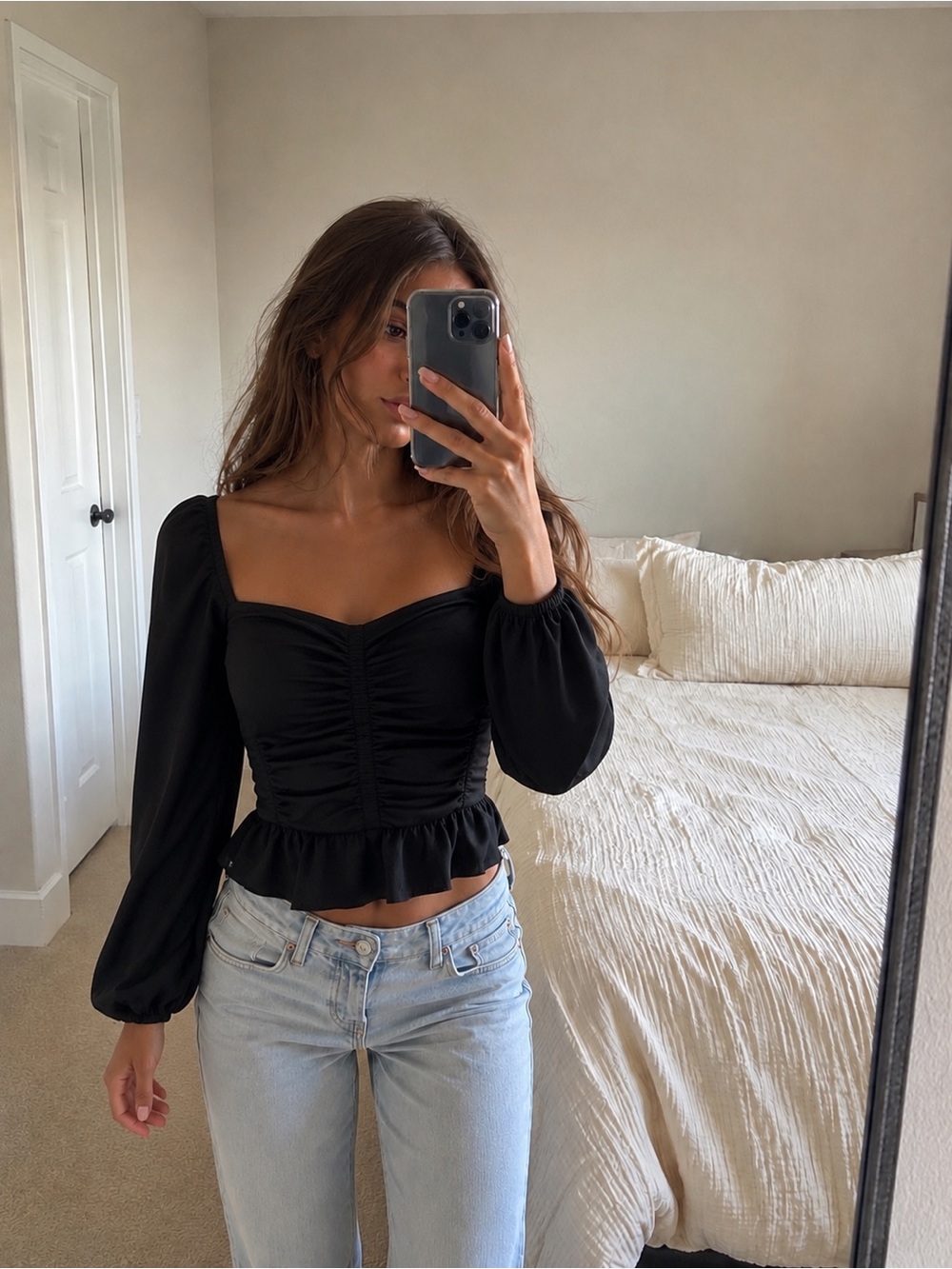 Black peasant blouse cottage core